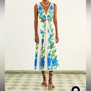 Farm Rio Off White Romantic Garden MIDI Dress
